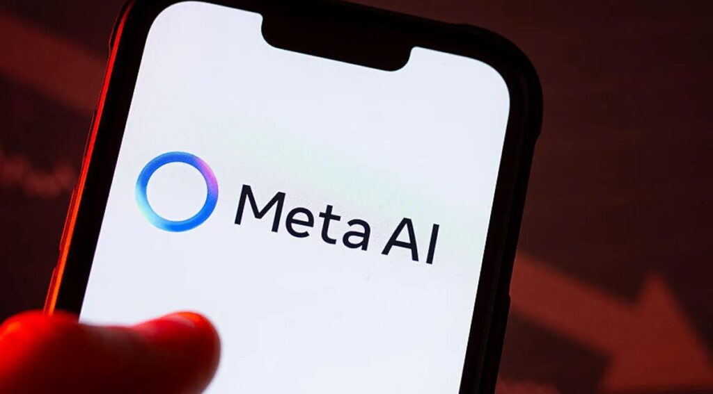 A person holding a smartphone with the Meta logo displayed on the screen.